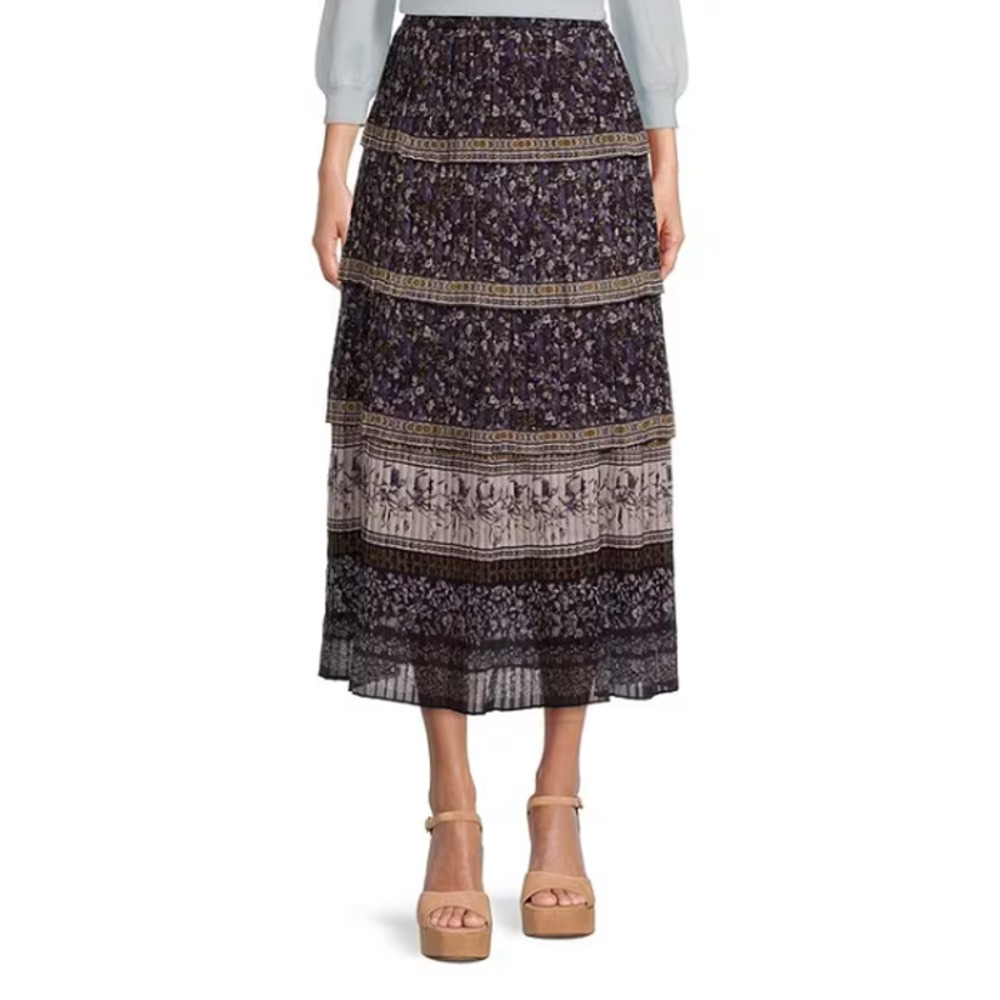 Antonio Melani Gwyneth Floral Printed Pleated Tiered Midi Skirt Women's Size 0